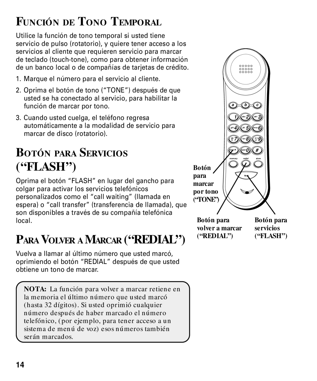 RCA 29292 manual Función DE Tono Temporal, Botón Para Servicios 