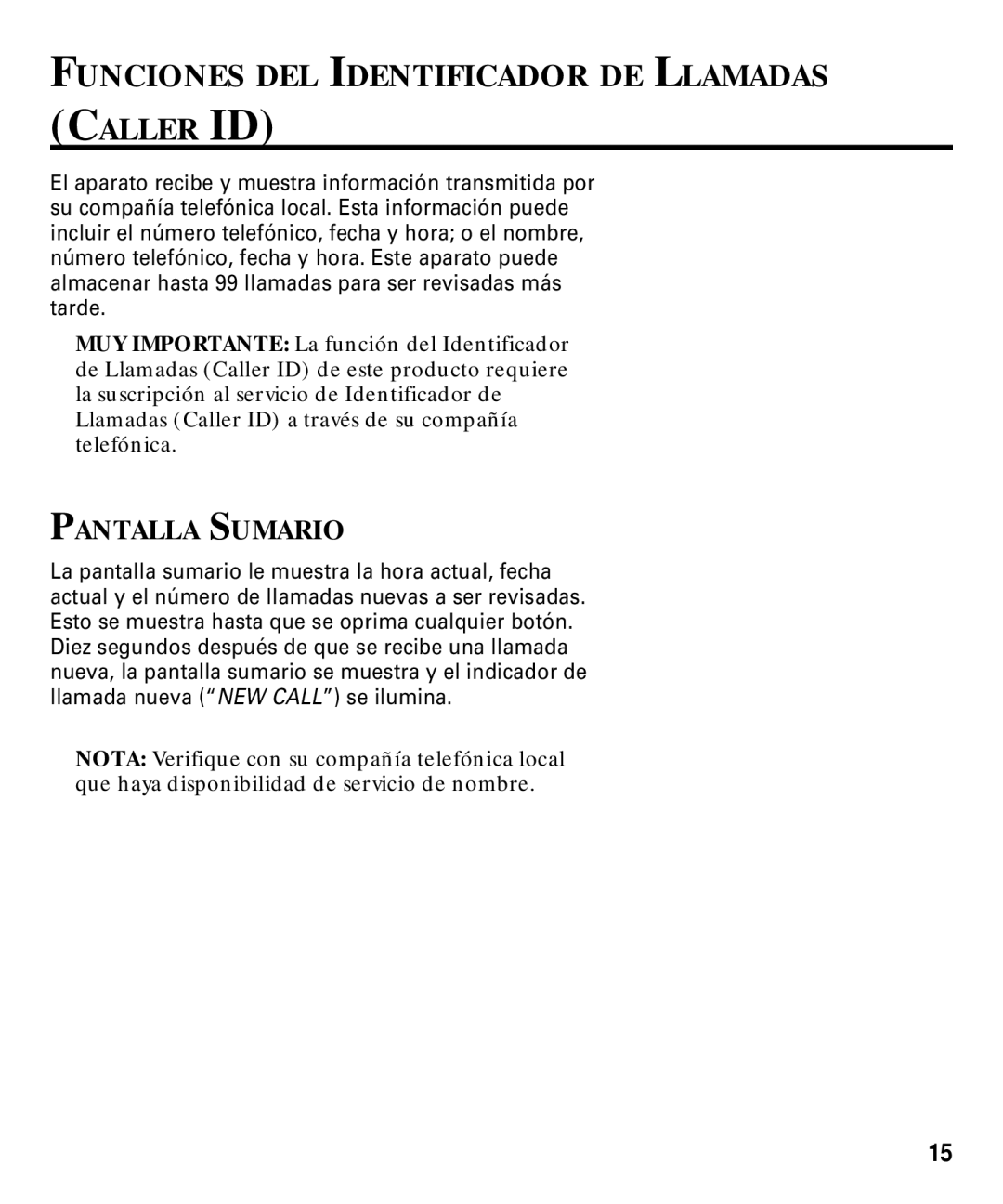 RCA 29292 manual Funciones DEL Identificador DE Llamadas Caller ID, Pantalla Sumario 