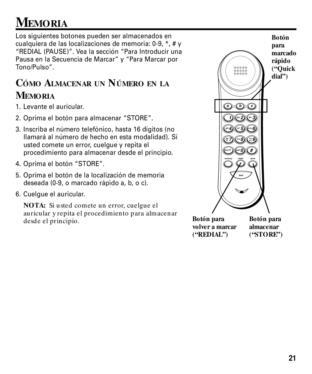 RCA 29292 manual Cómo Almacenar UN Número EN LA Memoria, Redial 