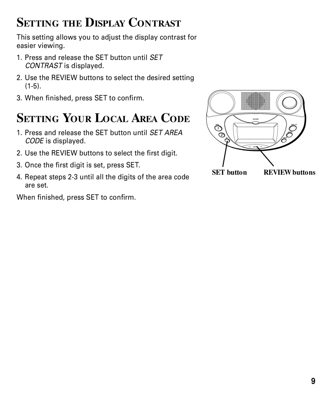 RCA 29292 manual Setting the Display Contrast, Setting Your Local Area Code 