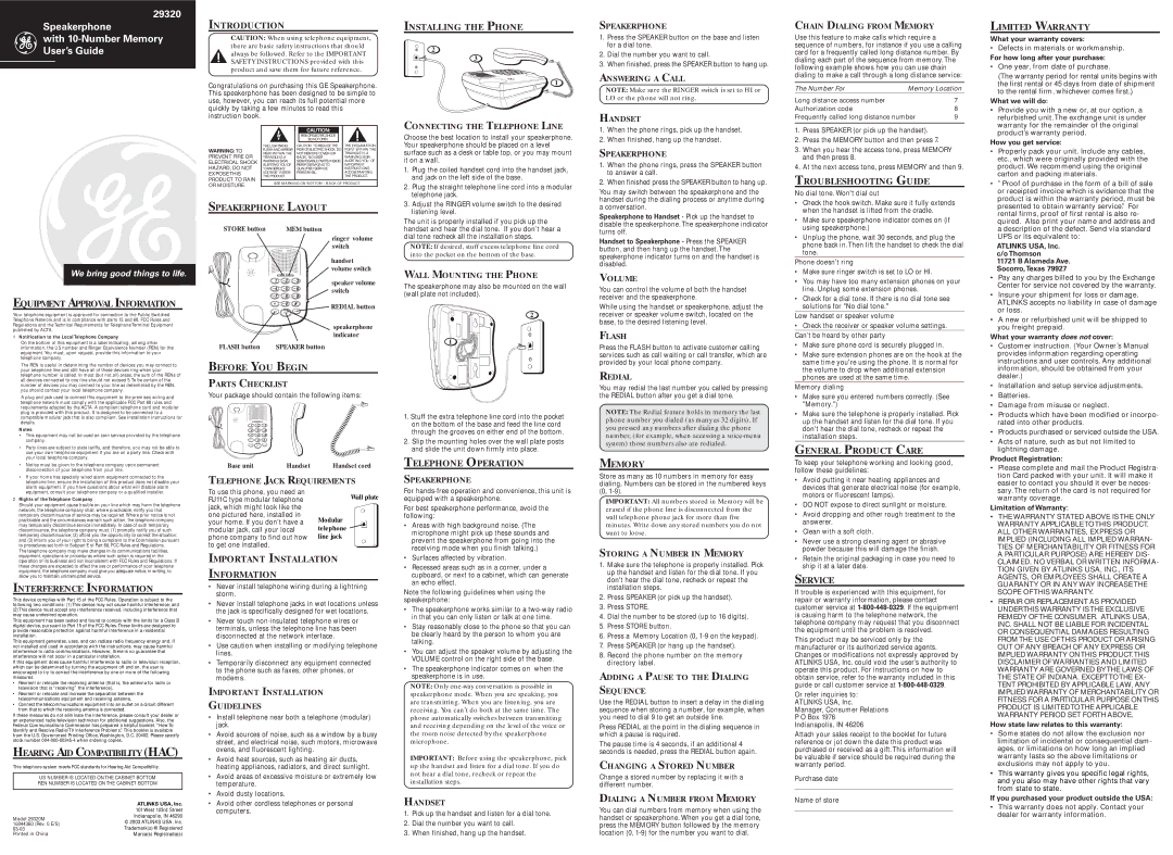 RCA 29320 important safety instructions Introduction, Speakerphone Layout Installing the Phone, Troubleshooting Guide 