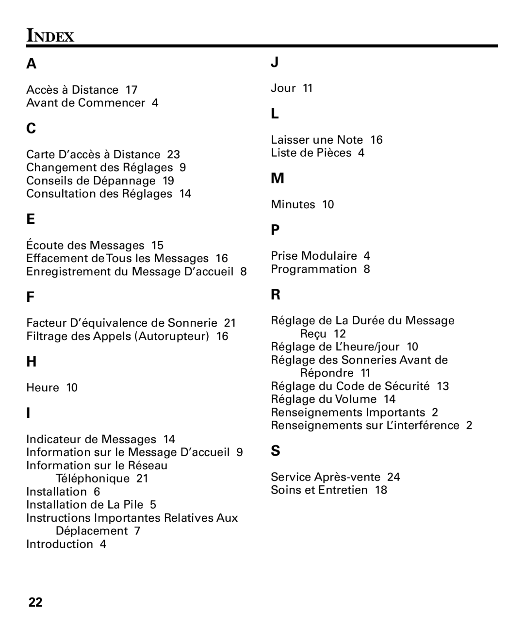 RCA 29878 manual Index 