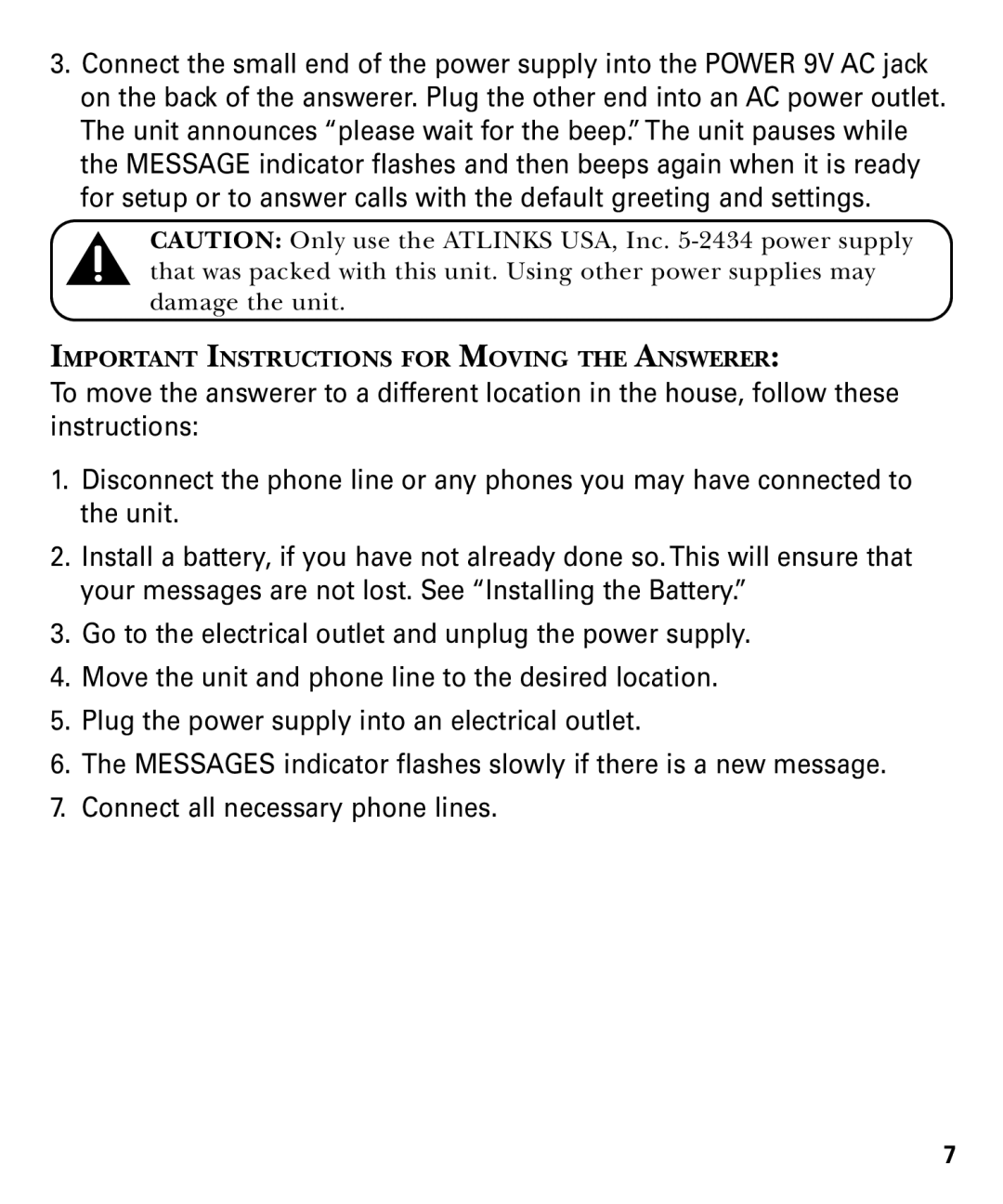 RCA 29878 manual Important Instructions for Moving the Answerer 