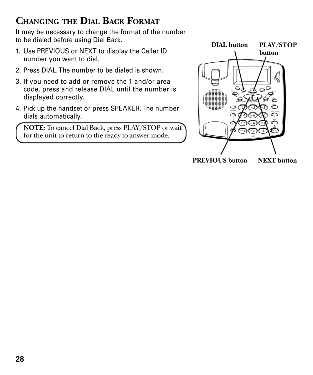 RCA 29893 manual Changing the Dial Back Format, Button 