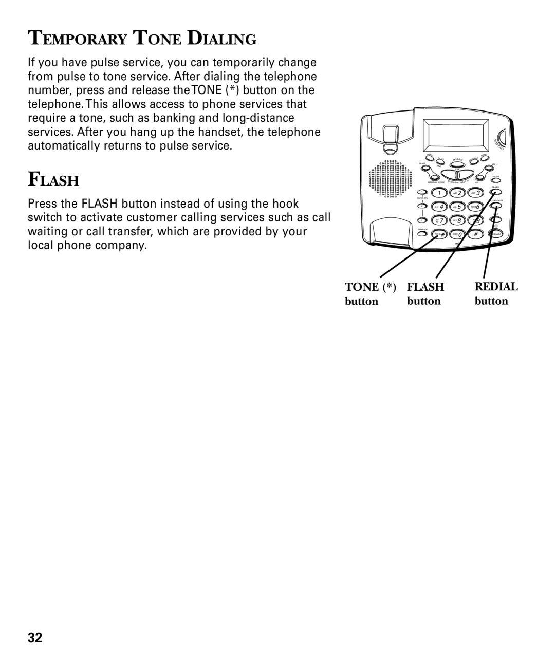 RCA 29893 manual Temporary Tone Dialing, Flash 