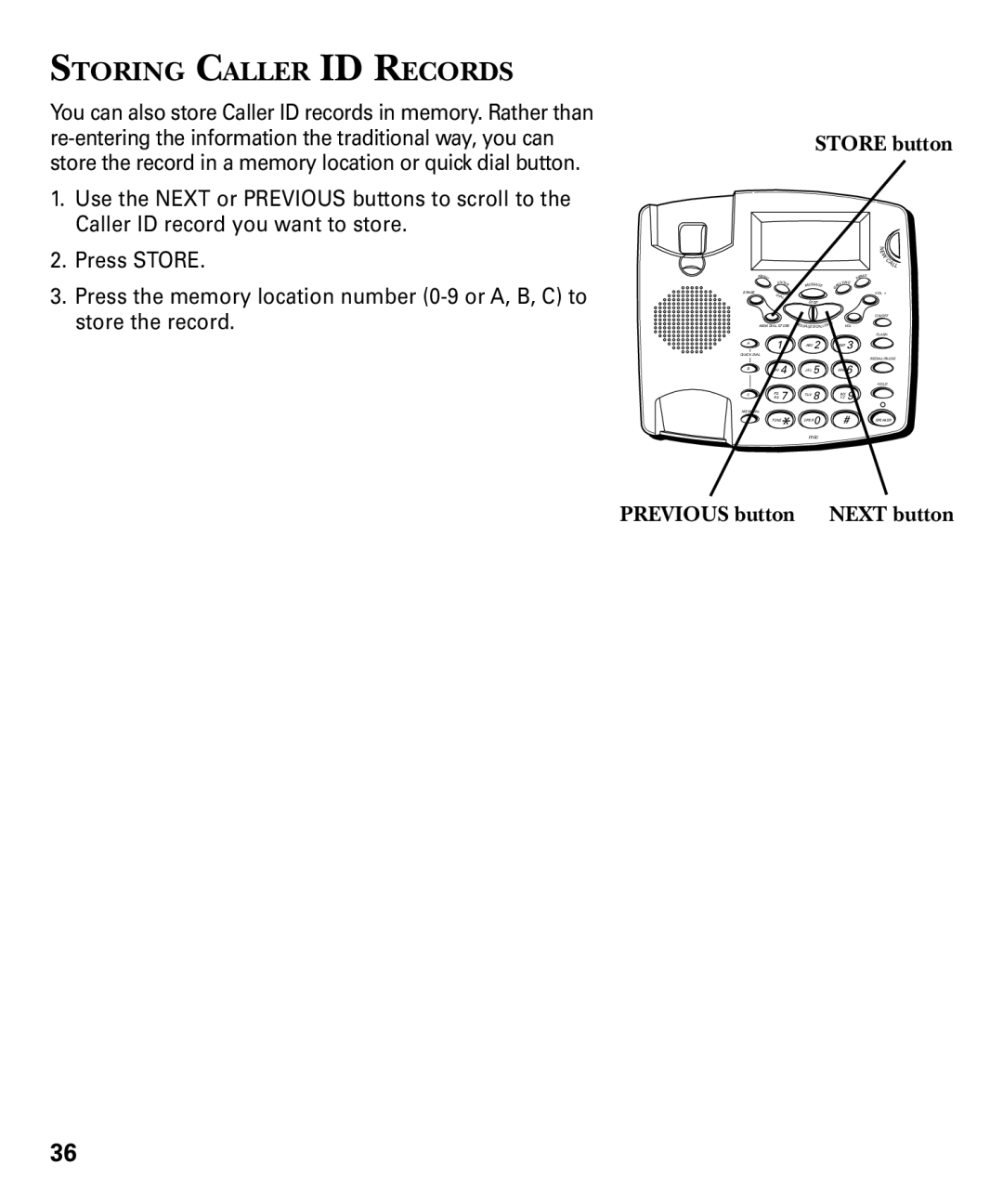 RCA 29893 manual Storing Caller ID Records, Store button 