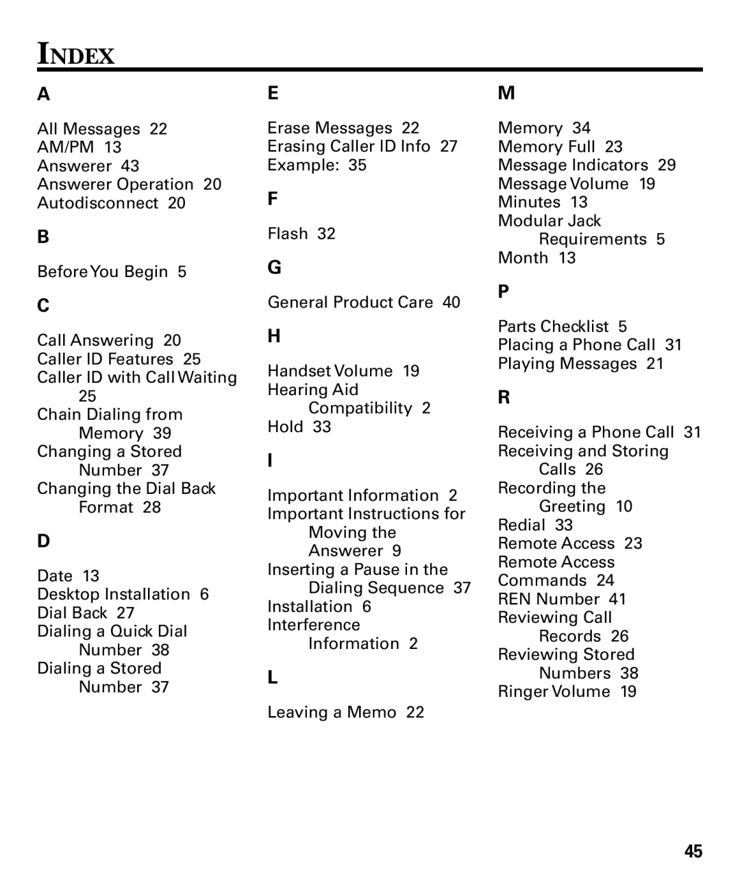 RCA 29893 manual Index 