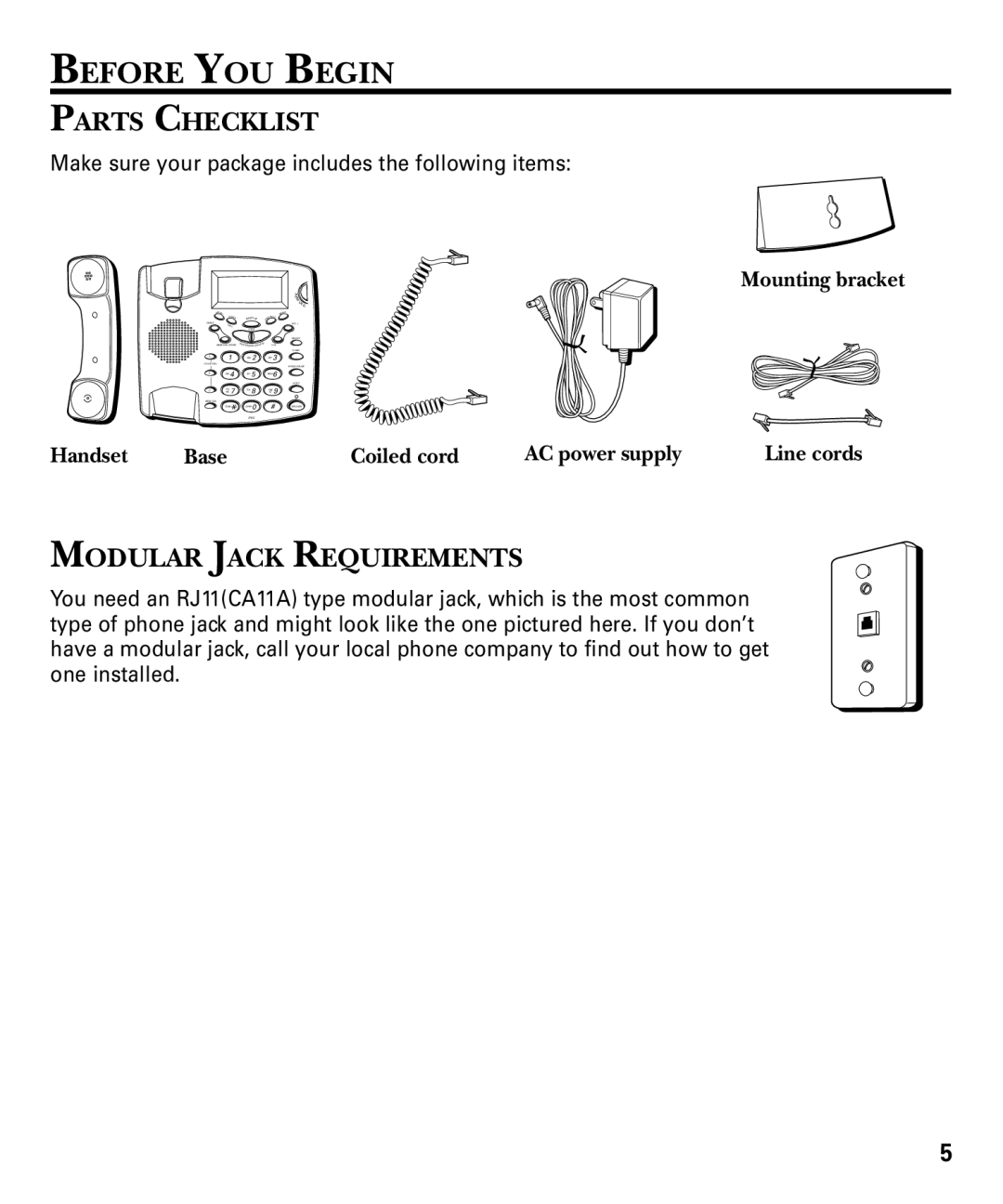 RCA 29893 manual Before YOU Begin, Parts Checklist, Modular Jack Requirements 