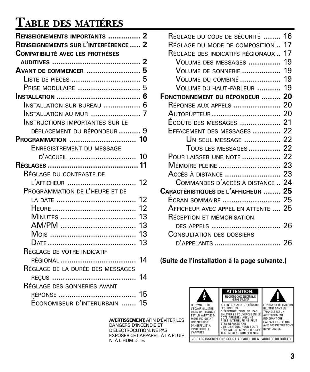 RCA 29893 manual Table DES Matiéres, Renseignements SUR L’INTERFÉRENCE 