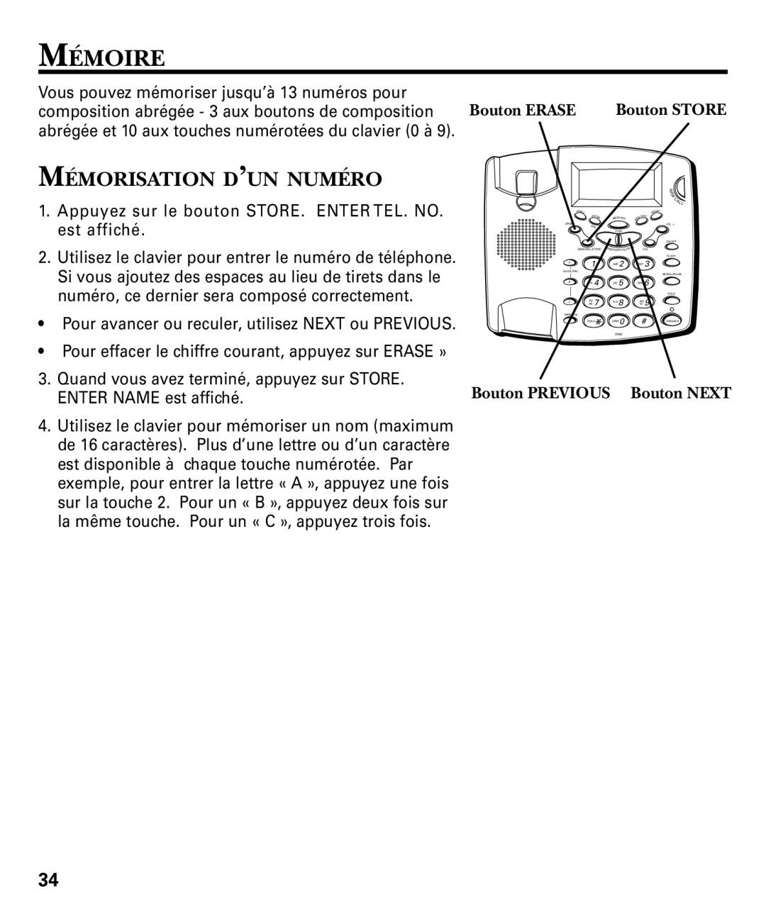 RCA 29893 manual Mémoire, Mémorisation D’UN Numéro 