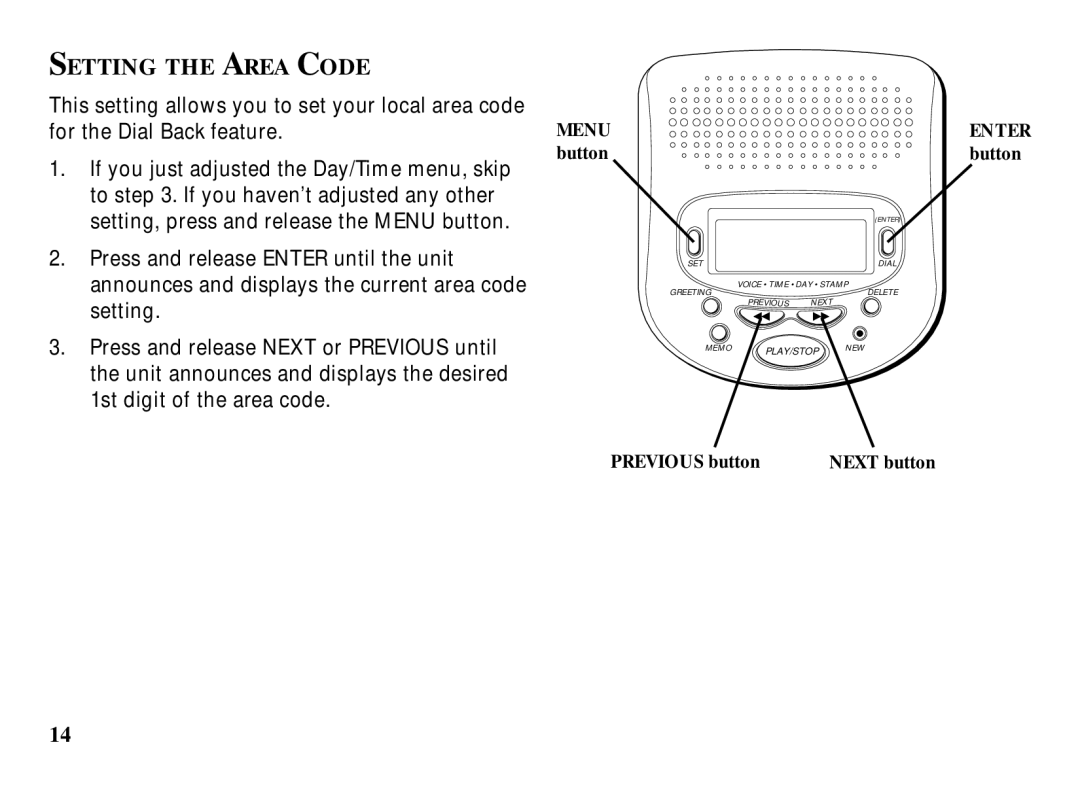 RCA 29993 manual Setting the Area Code 