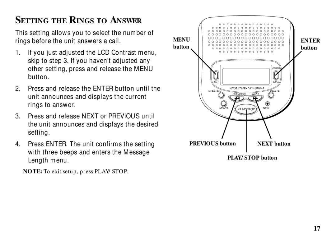 RCA 29993 manual Setting the Rings to Answer 