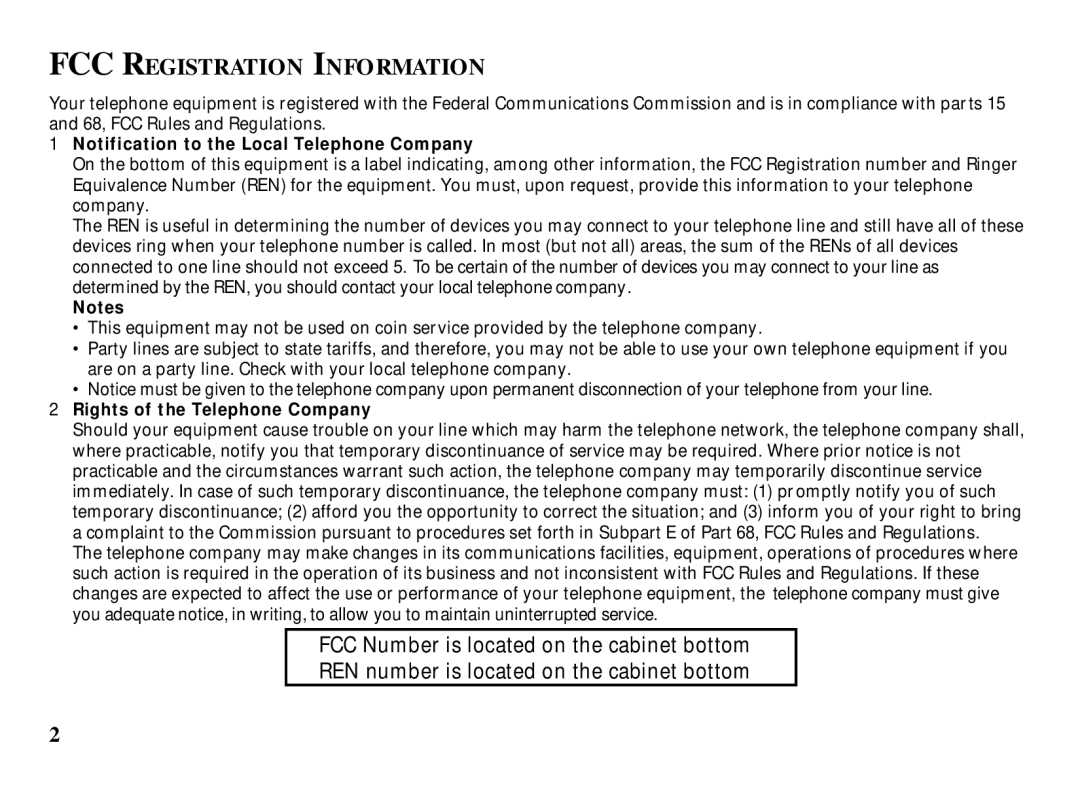 RCA 29993 manual FCC Registration Information, Notification to the Local Telephone Company 