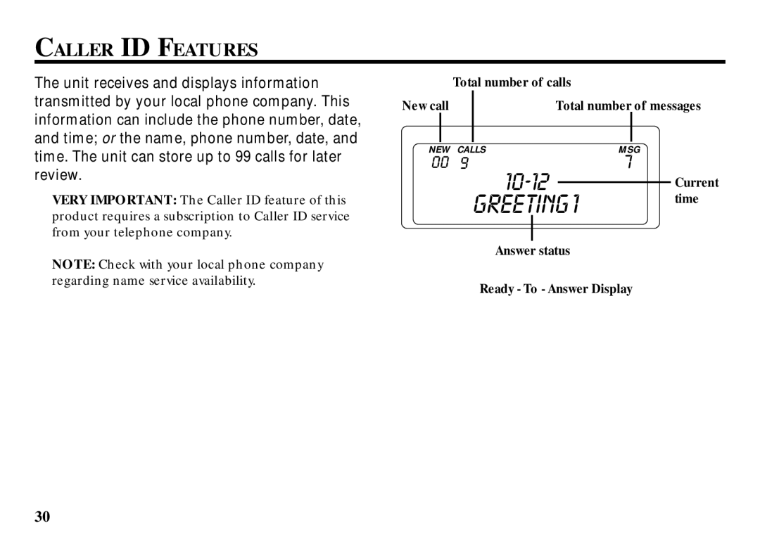 RCA 29993 manual 10-12, Caller ID Features 