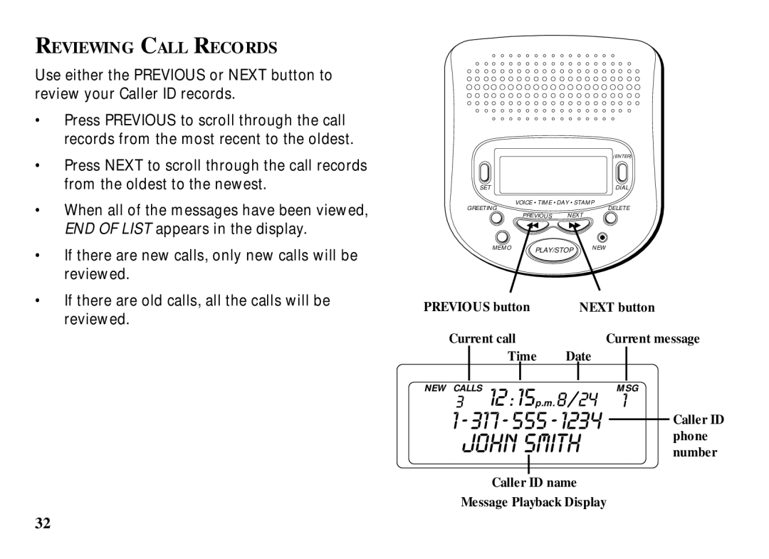 RCA 29993 manual 12 15p.m /24, Reviewing Call Records 