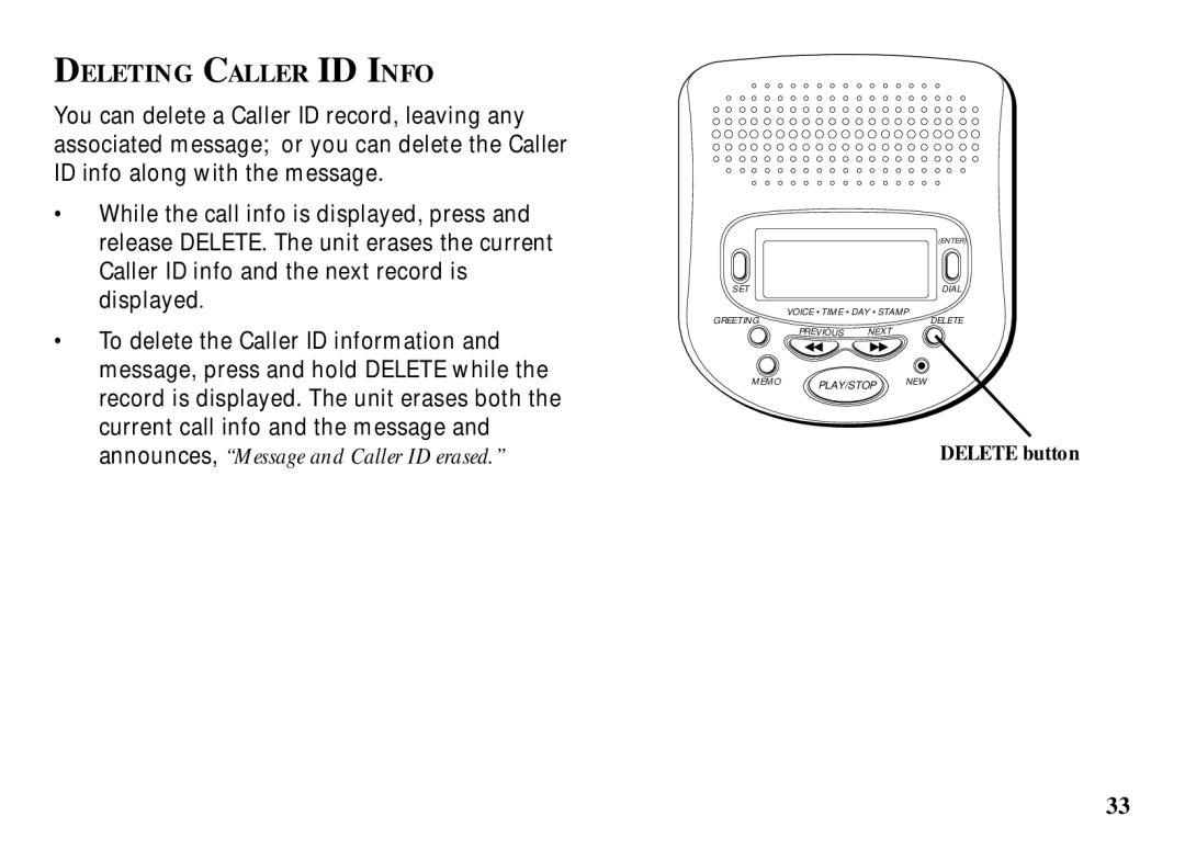 RCA 29993 manual Deleting Caller ID Info 