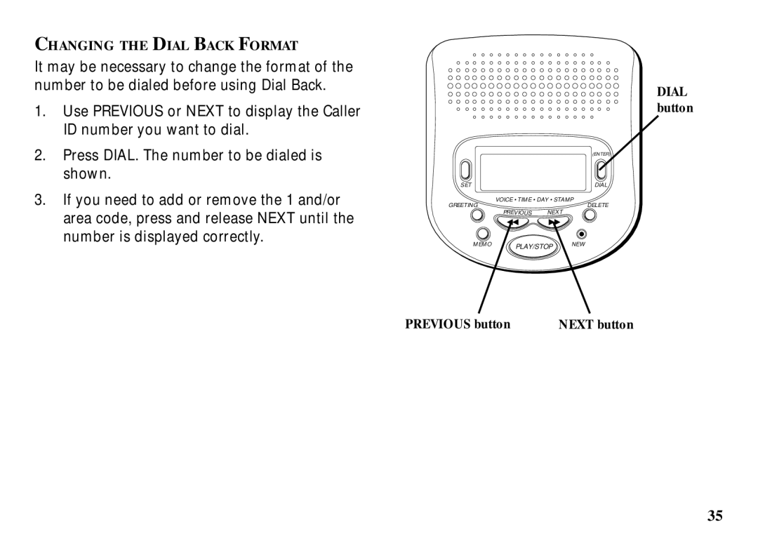 RCA 29993 manual Changing the Dial Back Format 