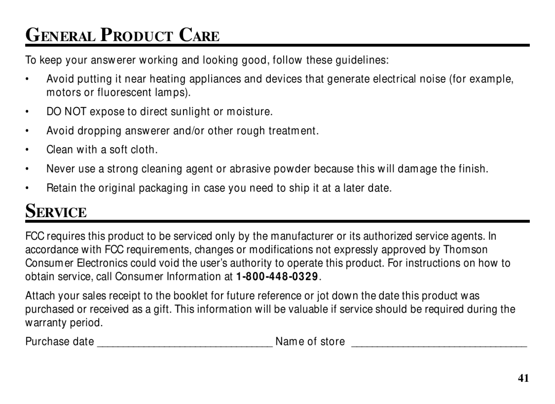 RCA 29993 manual General Product Care, Service 