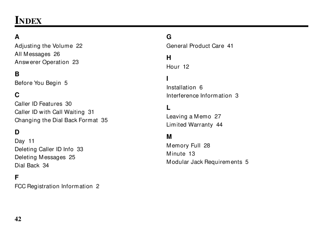 RCA 29993 manual Index 