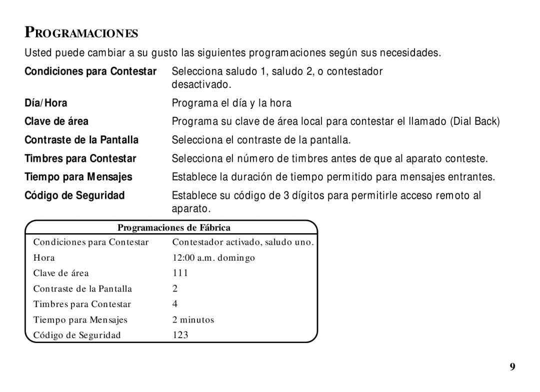 RCA 29993 manual Programaciones, Código de Seguridad 