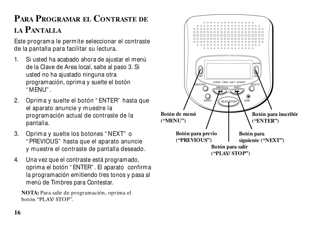 RCA 29993 manual Para Programar EL Contraste DE LA Pantalla 