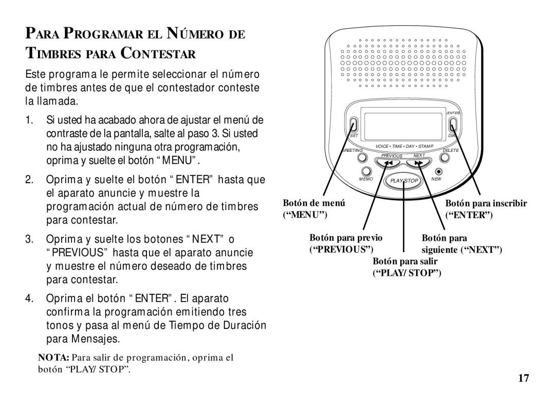 RCA 29993 manual Para Programar EL Número DE Timbres Para Contestar 