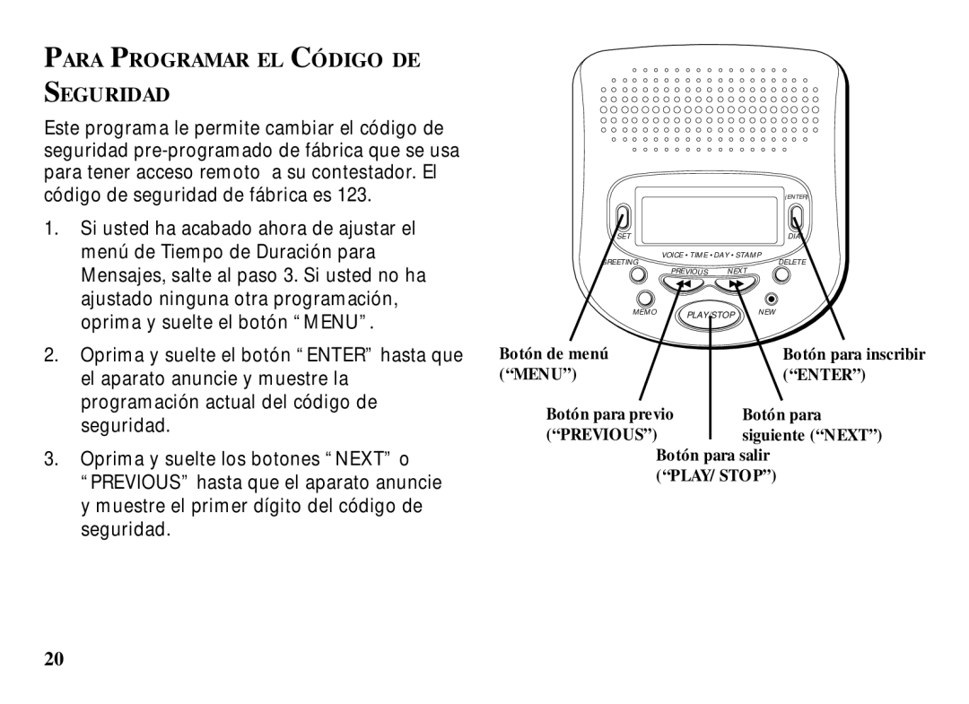 RCA 29993 manual Para Programar EL Código DE Seguridad 