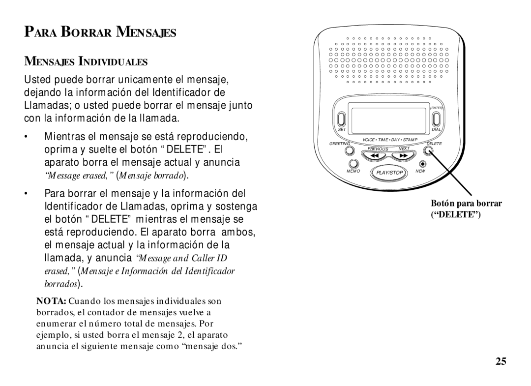 RCA 29993 manual Para Borrar Mensajes 