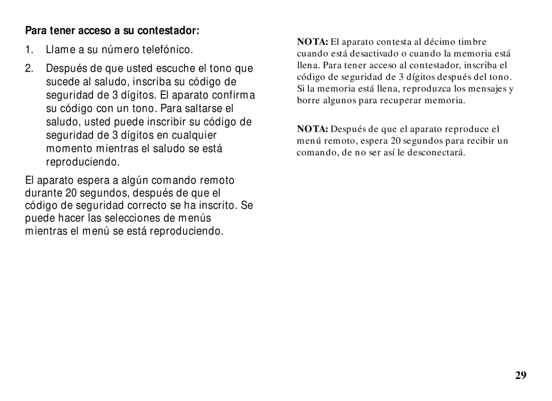 RCA 29993 manual Para tener acceso a su contestador 