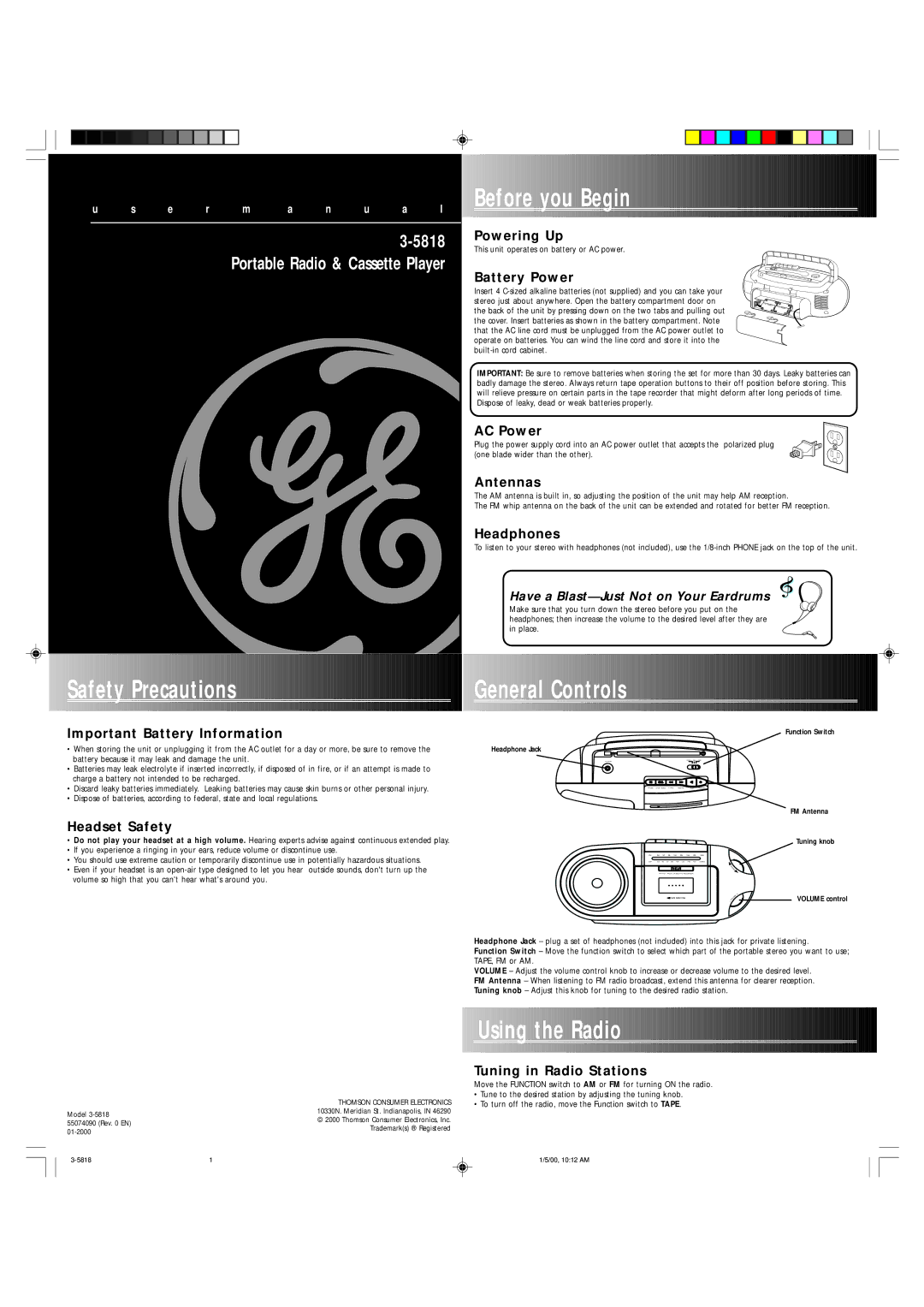 RCA 3-5818 user manual Powering Up, Battery Power, Important Battery Information, Headset Safety, AC Power, Antennas 