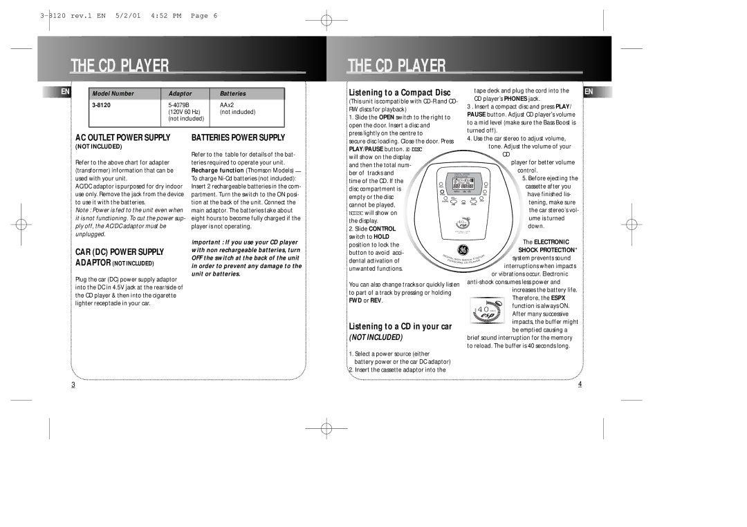 RCA 3-8120 user manual Listening to a Compact Disc, AC Outlet Power Supply, Batteries Power Supply, CAR DC Power Supply 