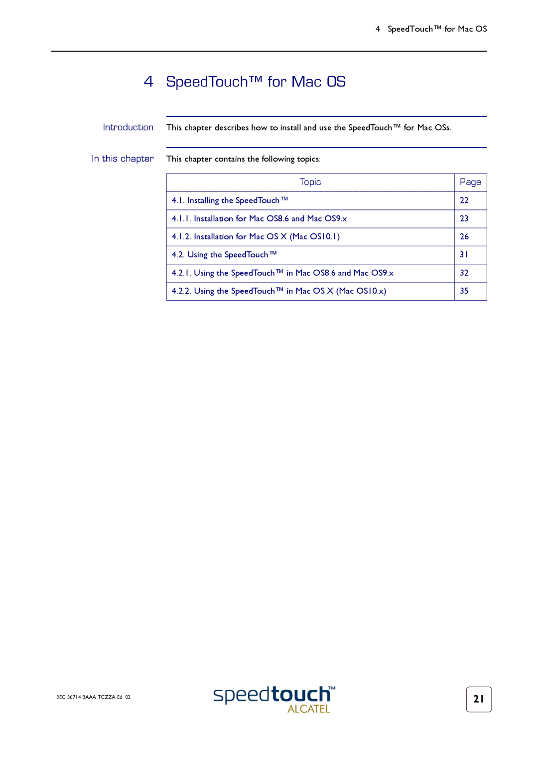 RCA 300 manual SpeedTouch for Mac OS 