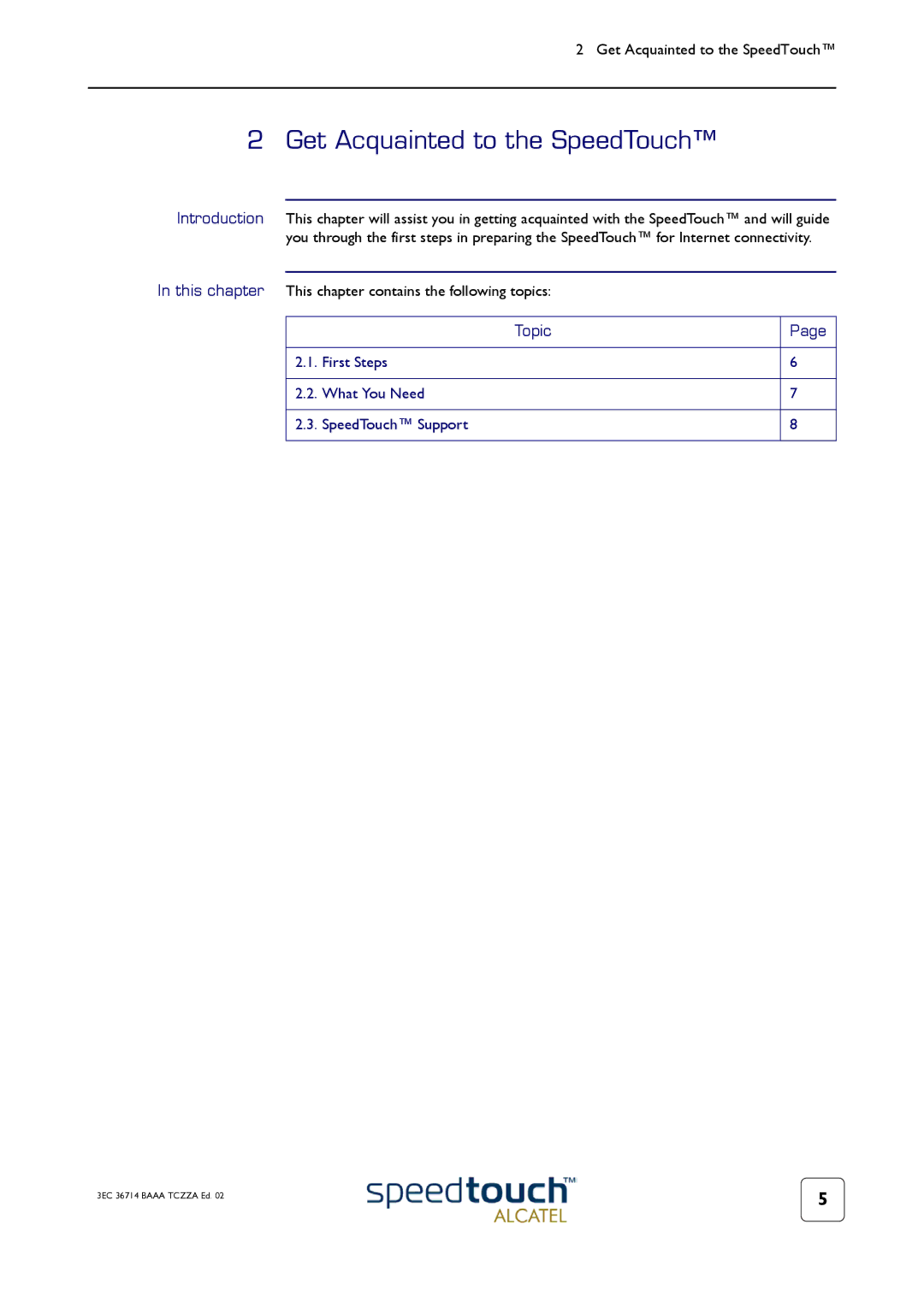 RCA 300 manual Get Acquainted to the SpeedTouch, This chapter This chapter contains the following topics 