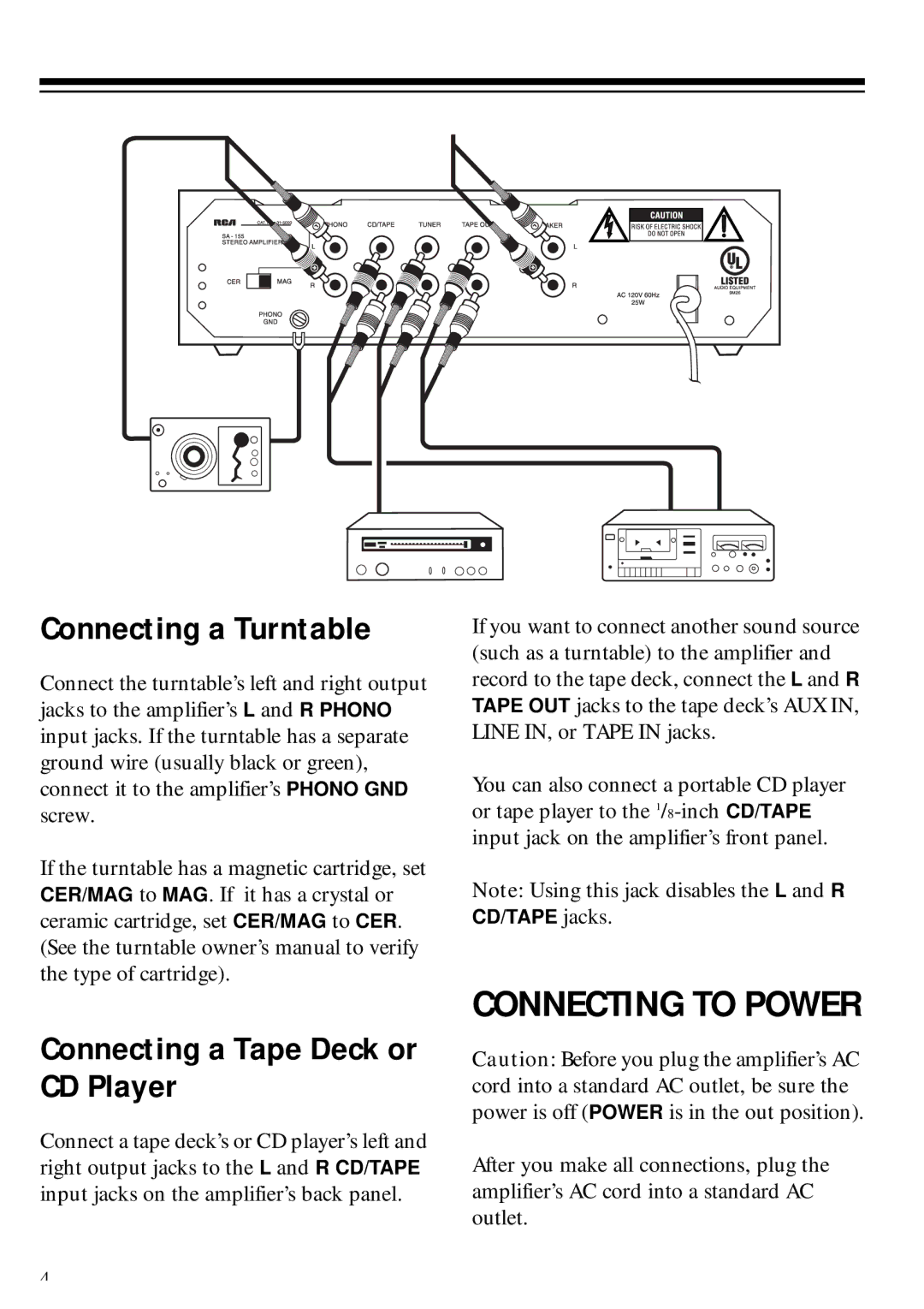 RCA 811082210B, 31-5000, SA-155, 01A02 owner manual Connecting to Power 