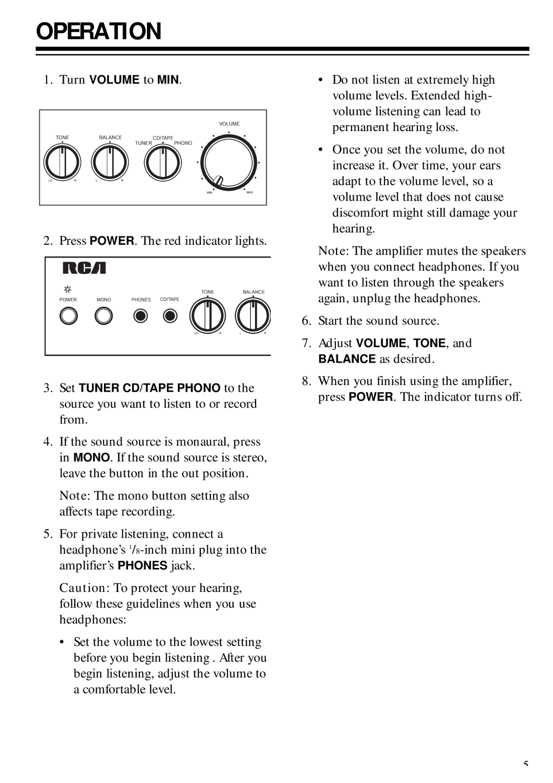 RCA SA-155, 31-5000, 811082210B, 01A02 owner manual Operation 