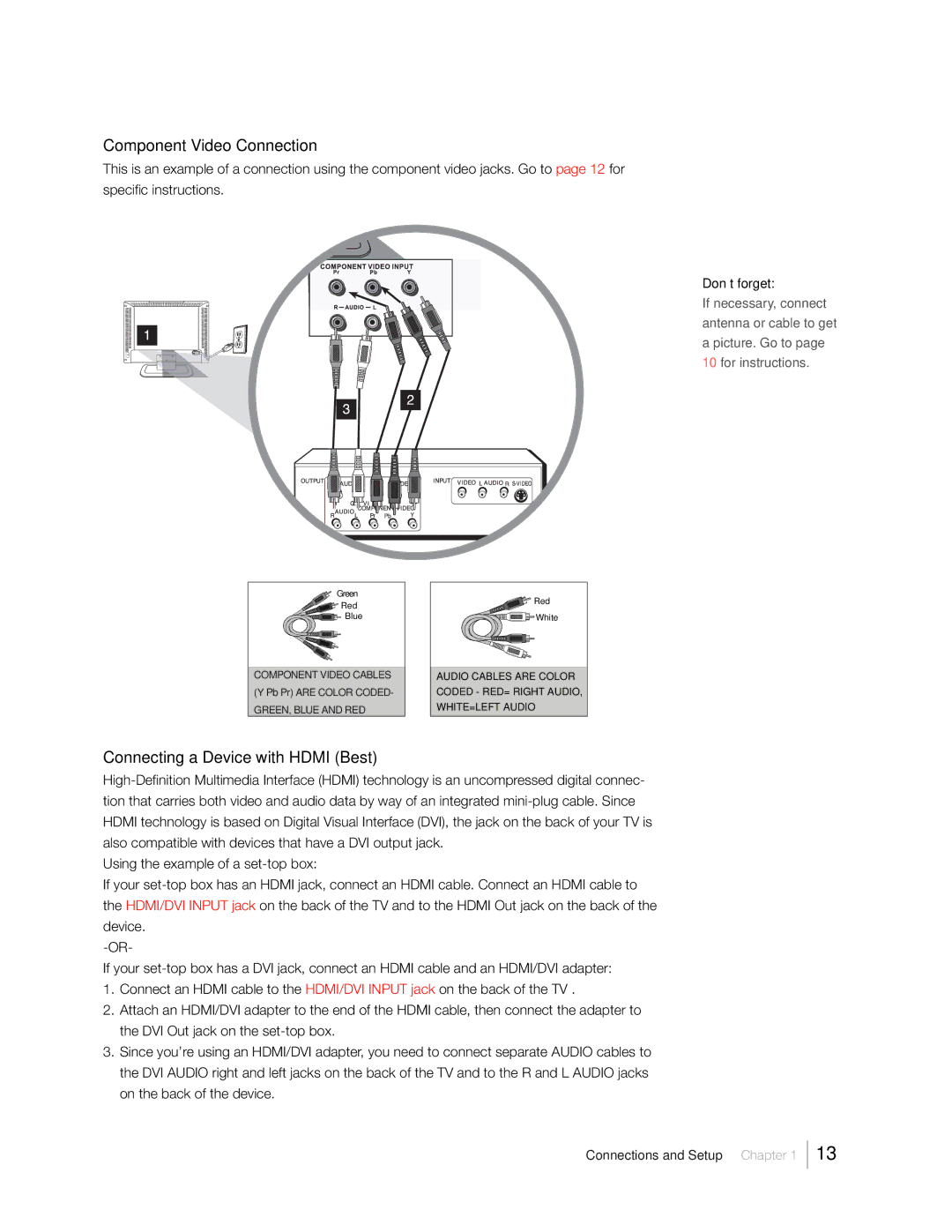 RCA 31Series warranty Connections and Setup Chapter 