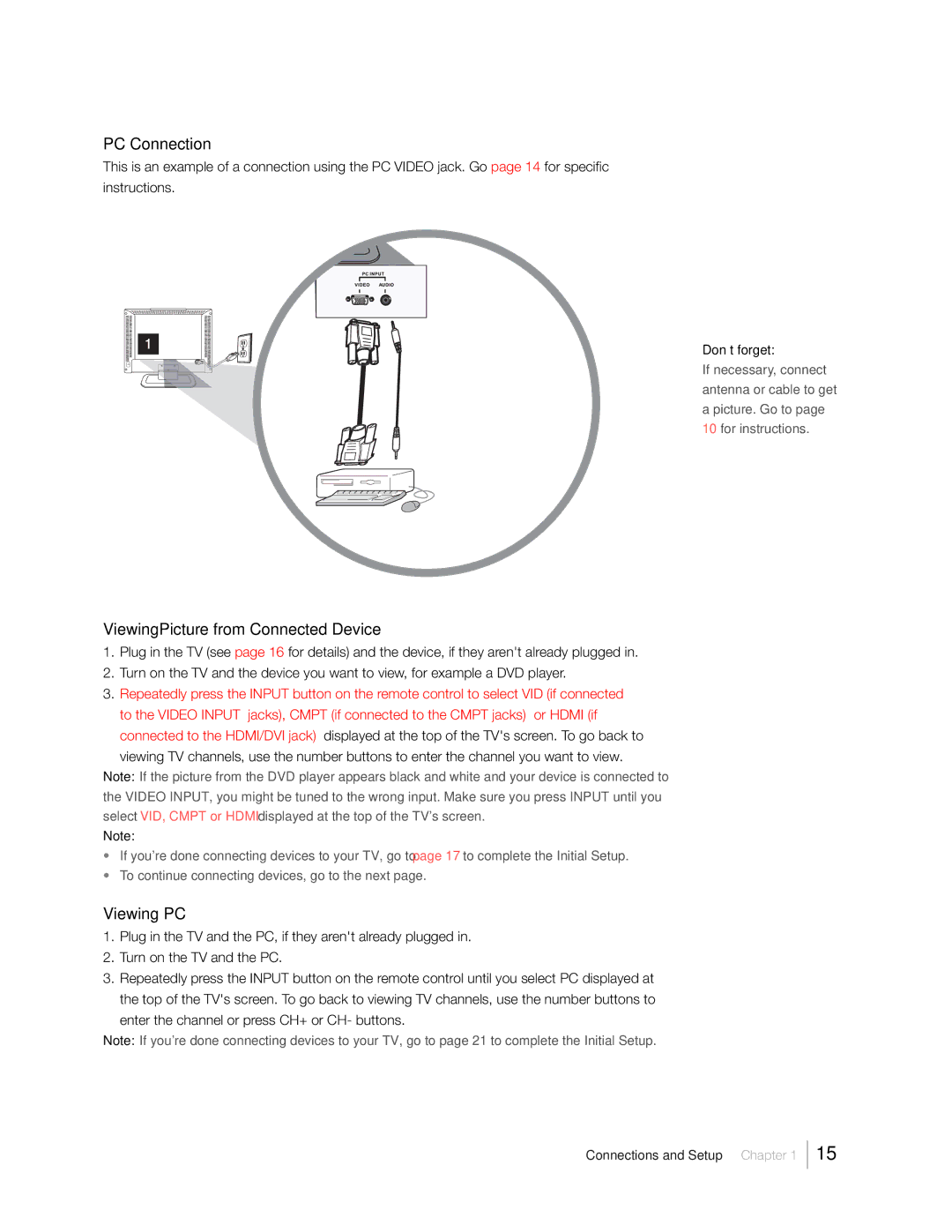 RCA 31Series warranty Connections and Setup Chapter 