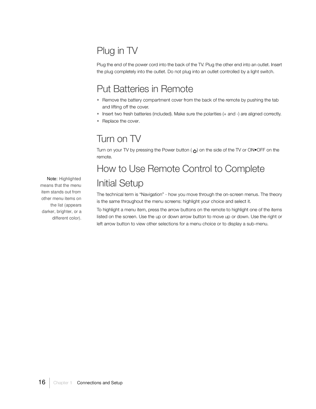 RCA 31Series warranty Plug in TV, Put Batteries in Remote, Turn on TV, How to Use Remote Control to Complete Initial Setup 