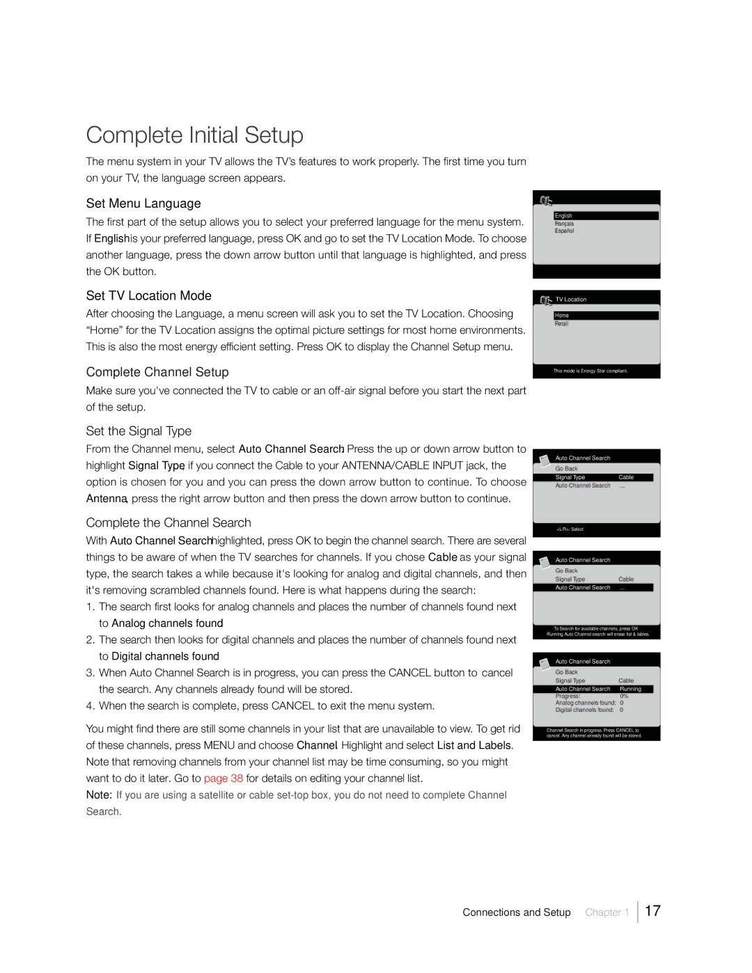 RCA 31Series warranty Complete Initial Setup, Set the Signal Ype, Complete the Channel Search 