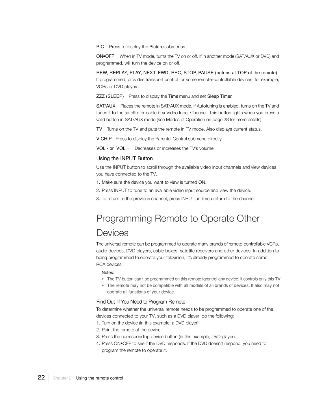 RCA 31Series warranty Programming Remote to Operate Other Devices, Press to display 