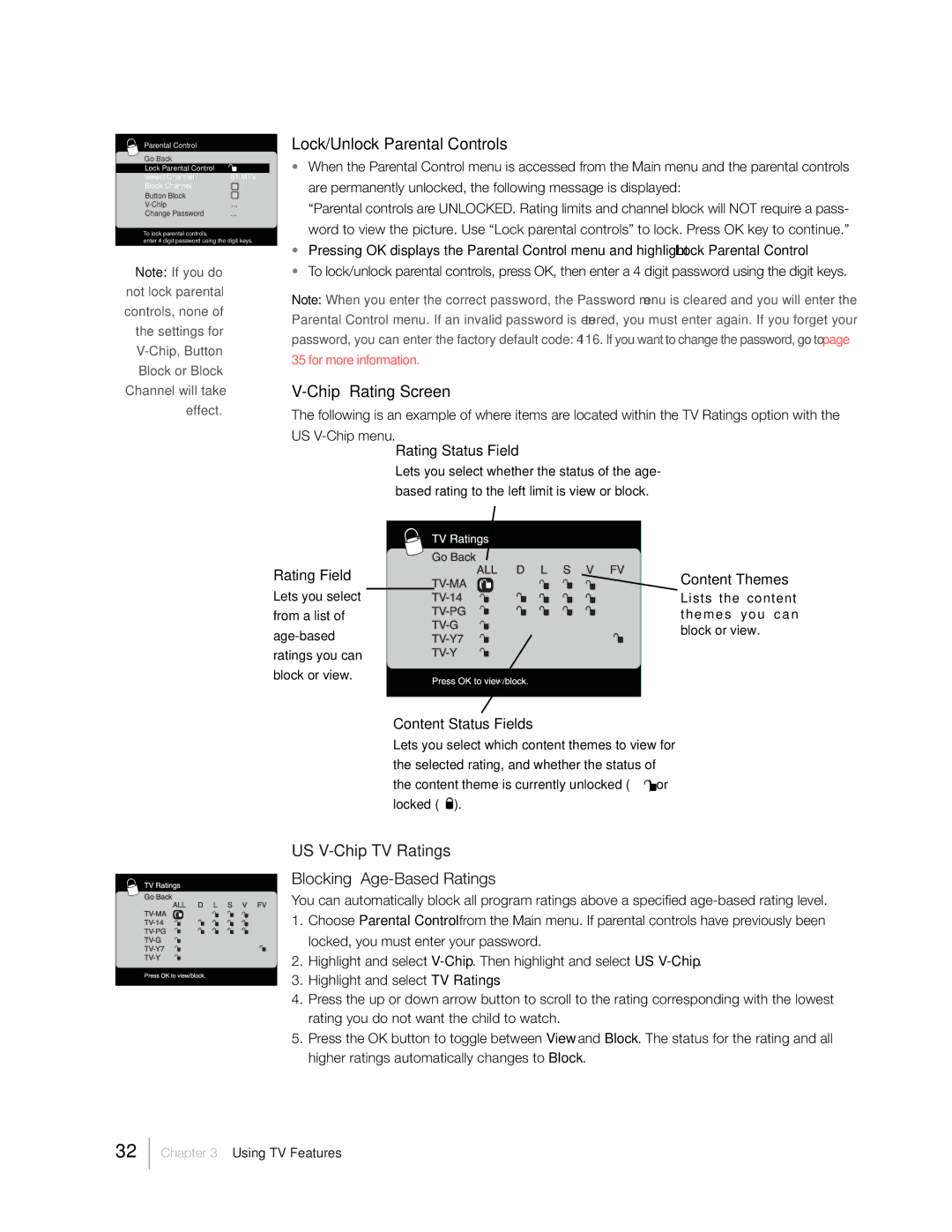 RCA 31Series warranty Blocking Age-Based Ratings, Higher ratings automatically changes to 