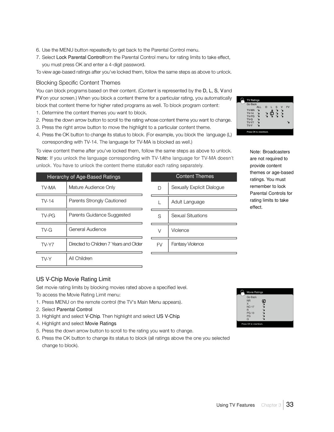 RCA 31Series warranty Blocking Specific Content Themes 