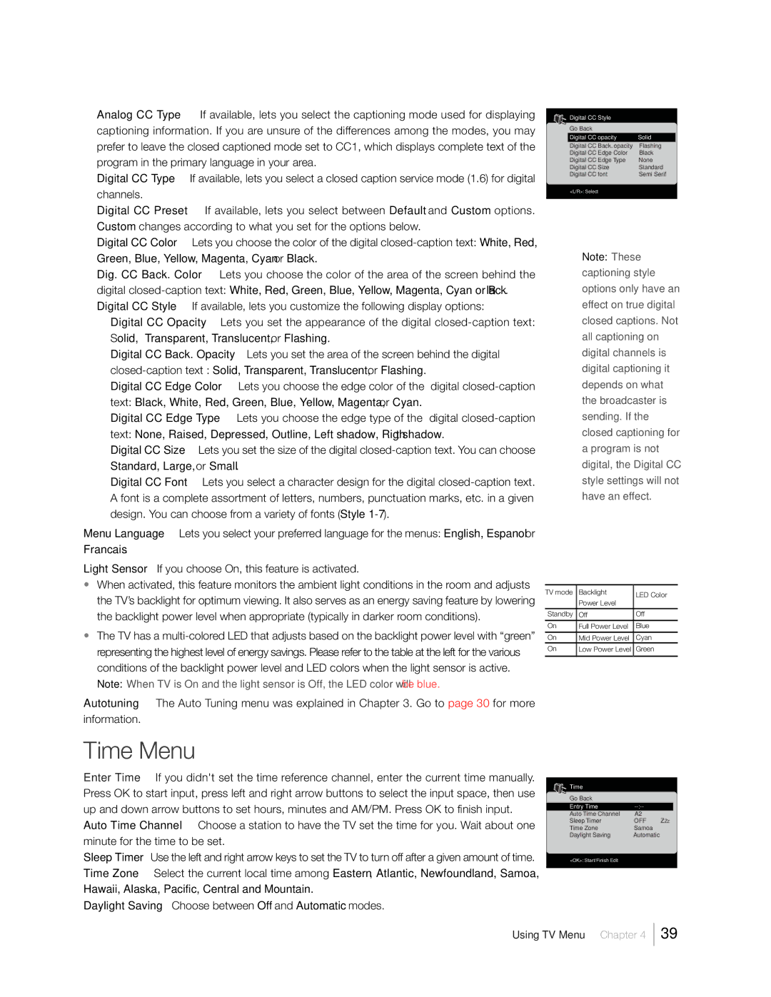 RCA 31Series warranty Time Menu 