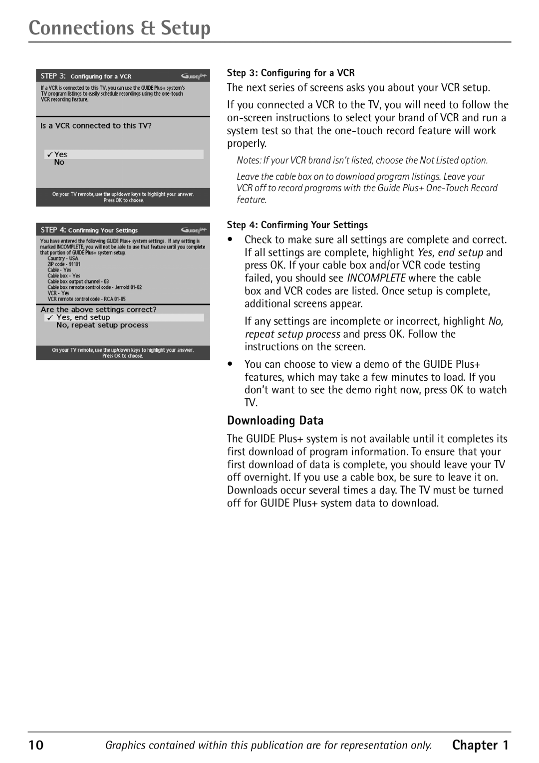 RCA 32F530T manual Downloading Data, Configuring for a VCR, Confirming Your Settings 