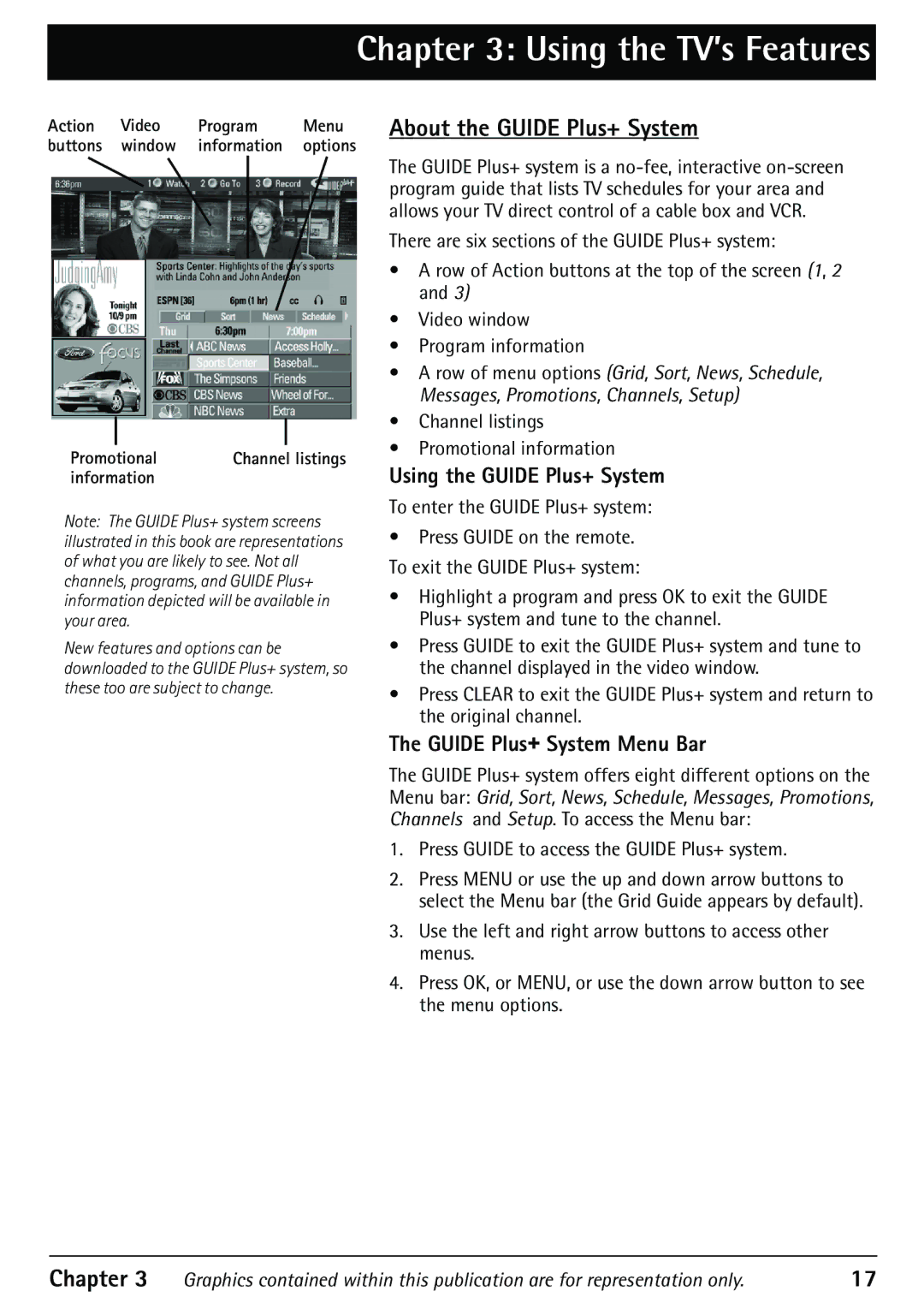 RCA 32F530T manual About the Guide Plus+ System, Using the Guide Plus+ System, Guide Plus+ System Menu Bar 