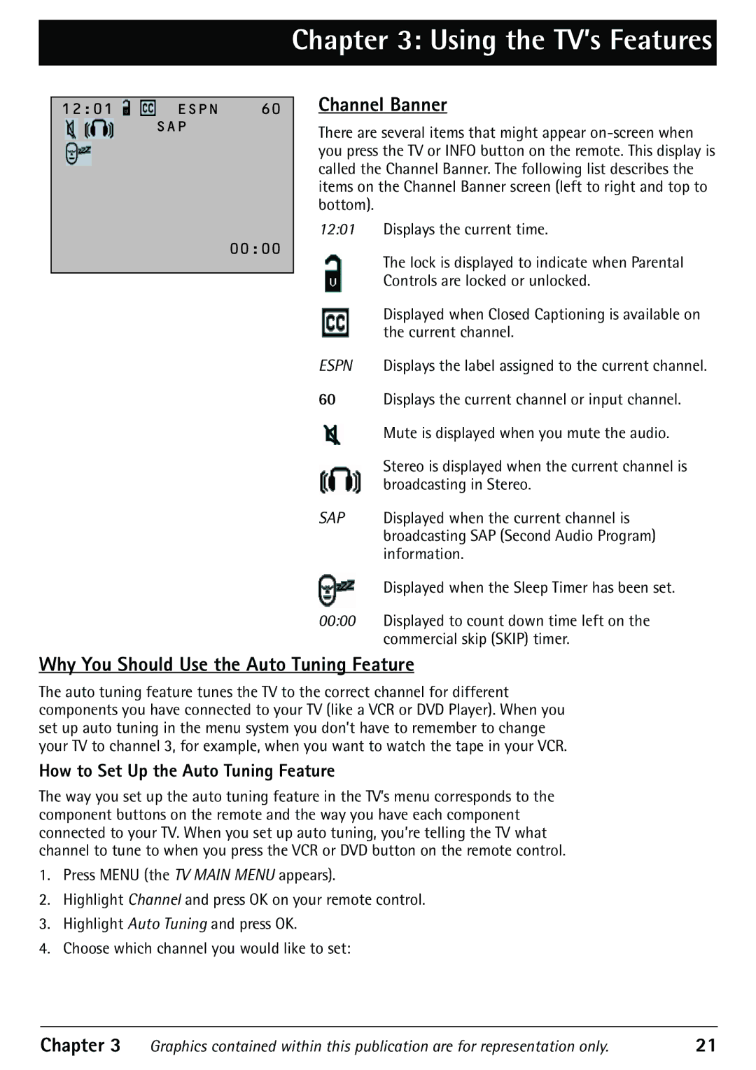 RCA 32F530T manual Channel Banner, Why You Should Use the Auto Tuning Feature, How to Set Up the Auto Tuning Feature 