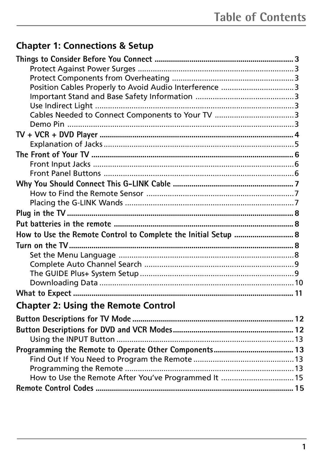 RCA 32F530T manual Table of Contents 