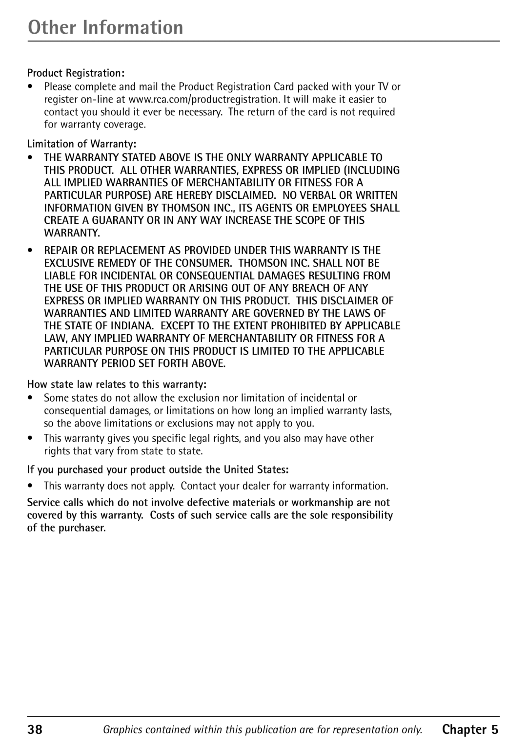 RCA 32F530T manual Product Registration Limitation of Warranty, How state law relates to this warranty 