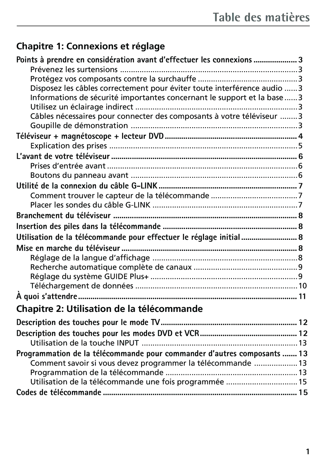 RCA 32F530T Téléviseur + magnétoscope + lecteur DVD, ’avant de votre téléviseur, Utilité de la connexion du câble G-LINK 