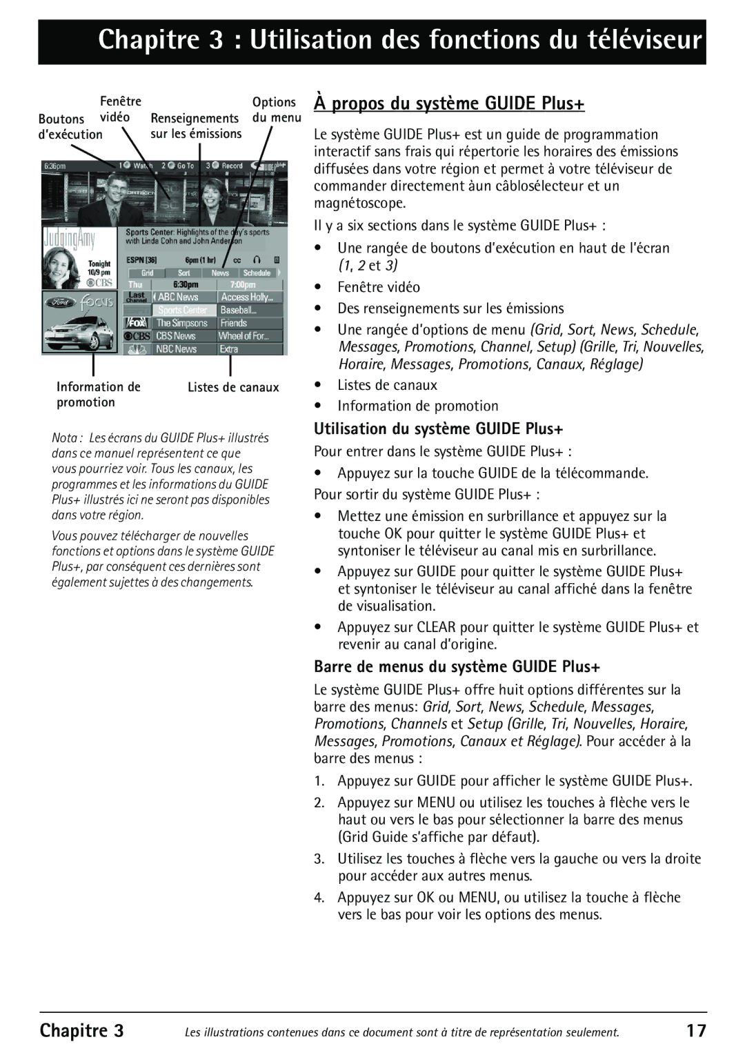 RCA 32F530T manual Propos du système Guide Plus+, Utilisation du système Guide Plus+, Barre de menus du système Guide Plus+ 